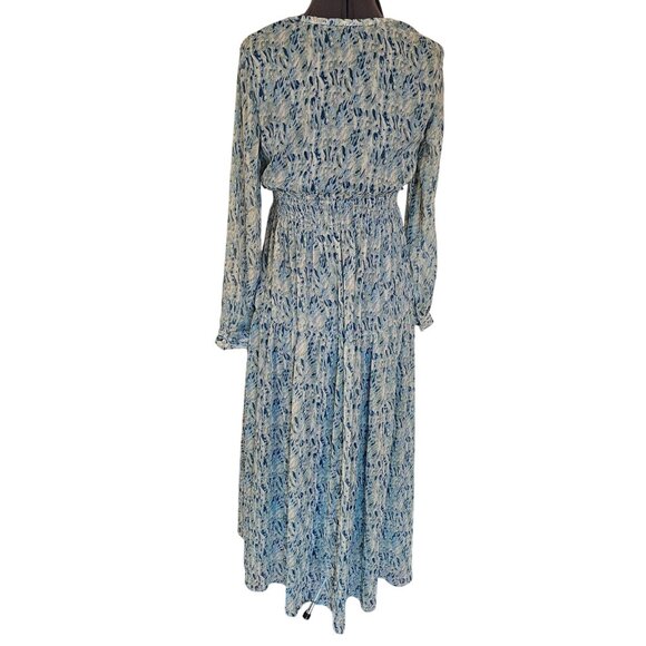 Taylor tiered cottage dress size 2 long sleeve blue green fit flare ankle length - Picture 2 of 13